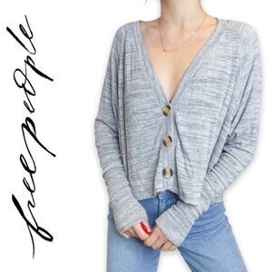 Free People We The Free Gray Ribbed Knit Cropped Cardigan Sweater Size M